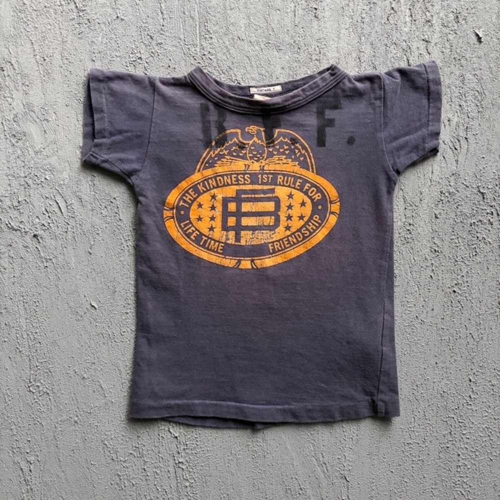 Vintage Denim & Dungaree T-Shirt XS 100CM Grey Kindness 1st Rule Japan Baby Tee